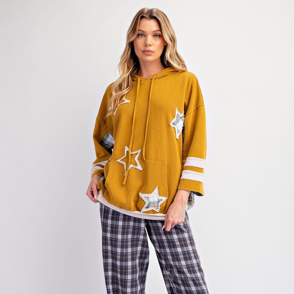 NEW EASEL CLOTHING STAR PATCH MINERAL WASHED HOODIE PULLOVER VINTAGE SWEATSHIRT - Picture 6 of 10
